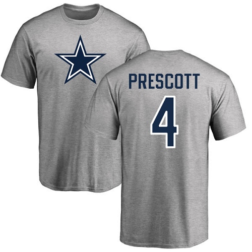 Men Dallas Cowboys Ash Dak Prescott Name and Number Logo #4 Nike NFL T Shirt